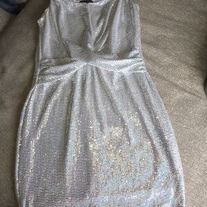Elegant Silver NEW YEARS EVE Sequin Dress HOLIDAY PARTY